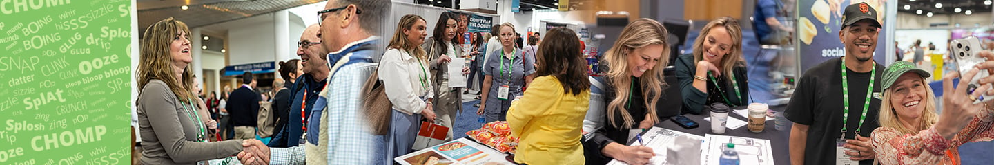 Collage of people talking to each other on trade show floor